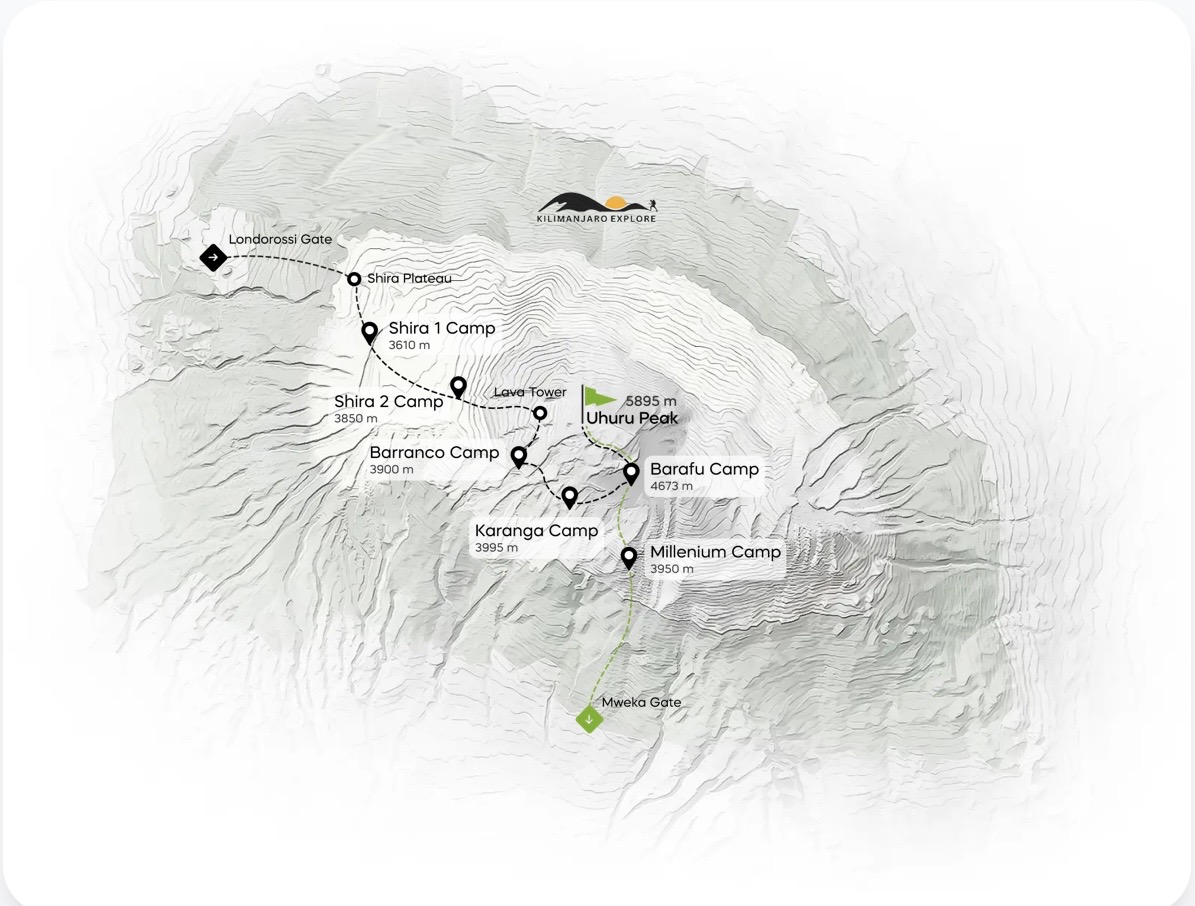 Tour Map for Birthday Summit: My 50th Celebration on Kilimanjaro